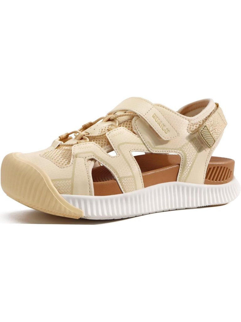 Women's Khaki White Comfortable Plantar Fasciitis Arch Orthopedic Sandal Shoes